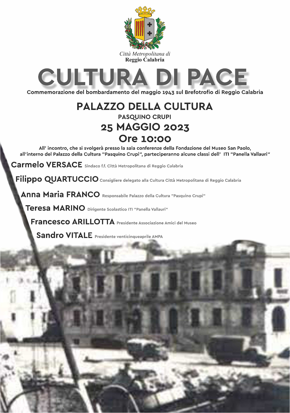 La Metrocity ricorda i bombardamenti del maggio 1943 che colpirono l’antico Brefotrofio di Reggio Calabria