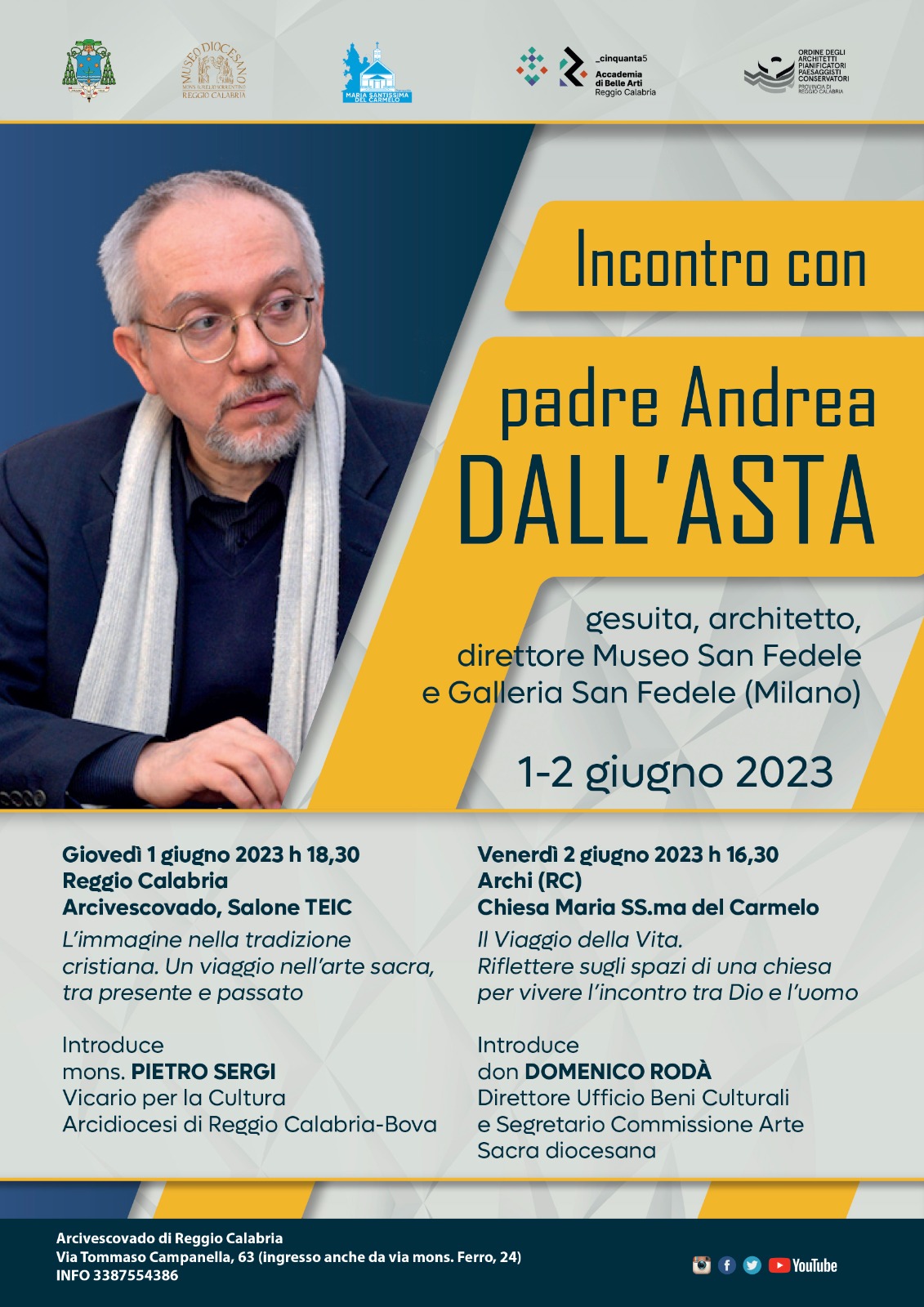 Reggio Calabria – Museo Diocesano: 1 e 2 giugno incontro con padre Andrea Dall’Asta sul tema Quale arte e quale architettura sacra?