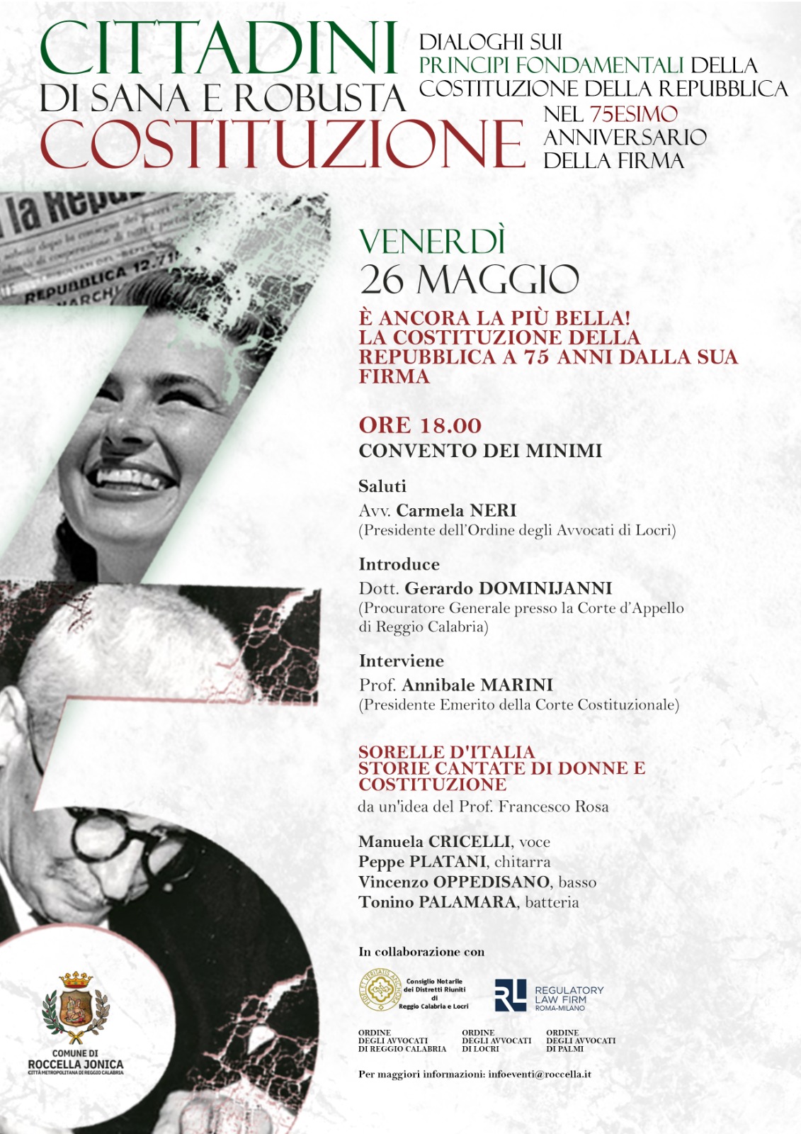 Roccella, il 26 maggio convegno e concerto per la conclusione della rassegna dedicata ai 75 anni della Costituzione