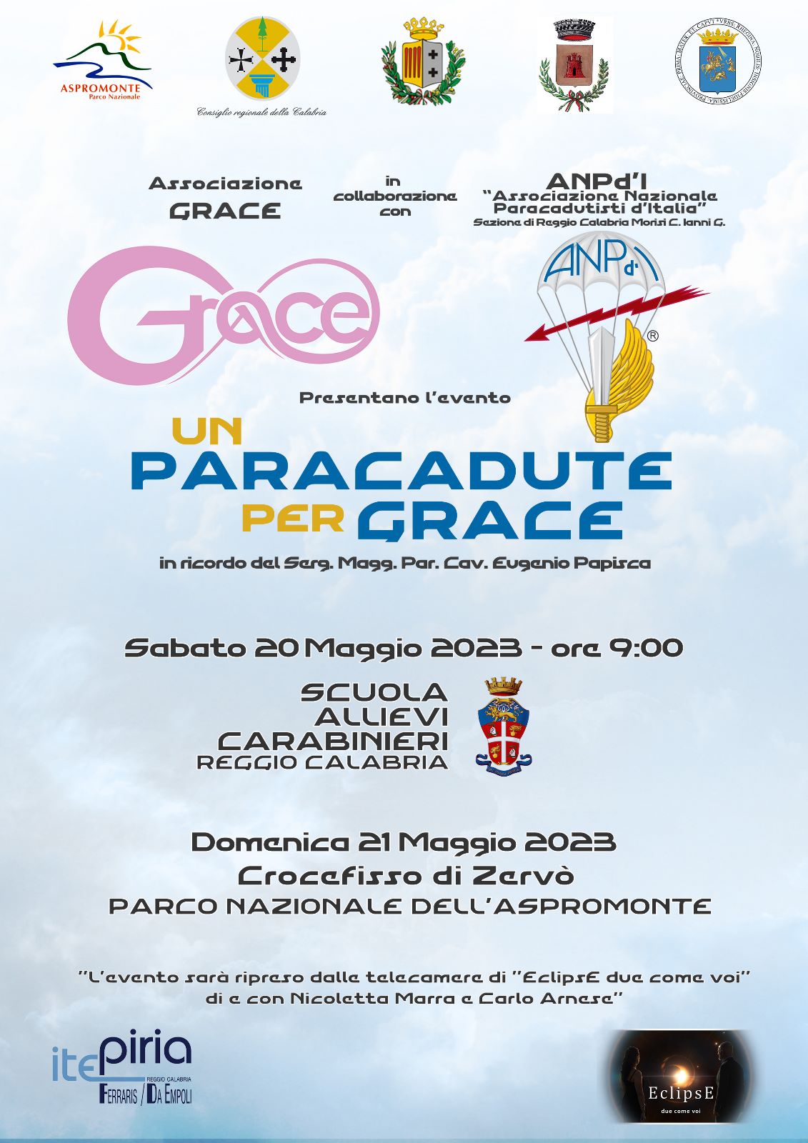 “Un Paracadute per Grace”, alla Scuola Allievi Carabinieri di Reggio Calabria  il primo evento nazionale organizzato dall’Associazione Grace e l’ANPd’I