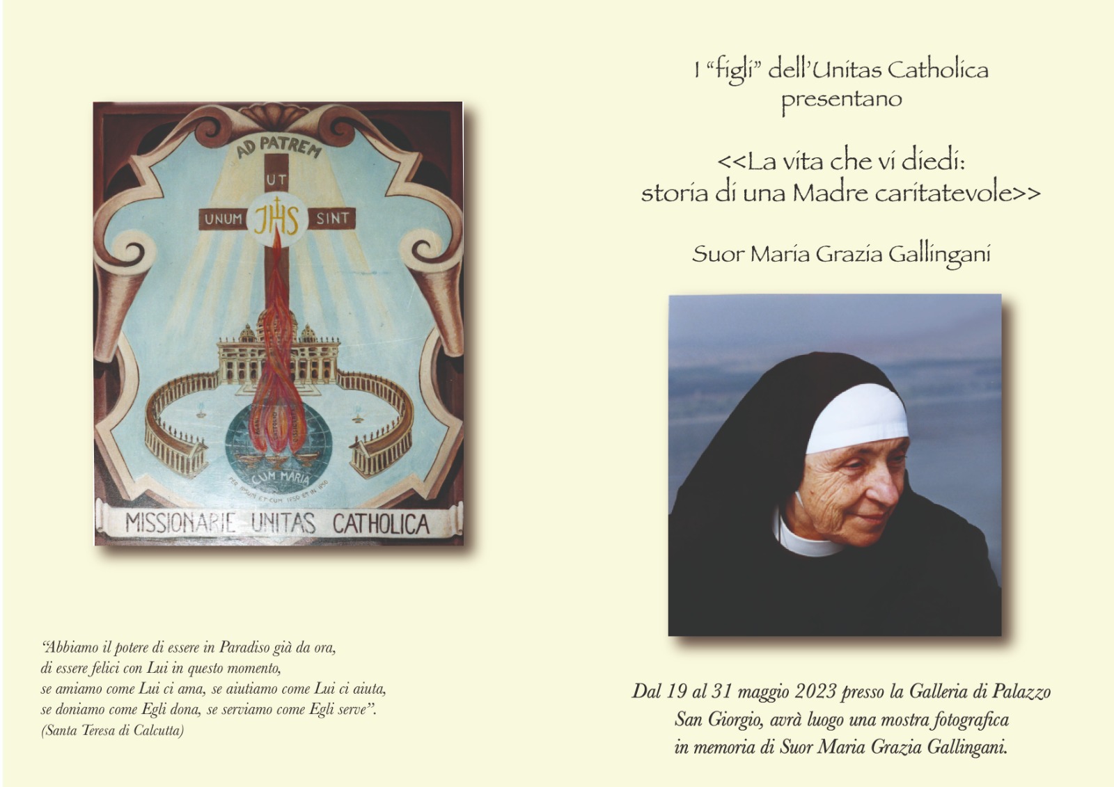 Reggio Calabria celebra Suor Maria Grazia Gallingani: da domani al via il programma degli eventi