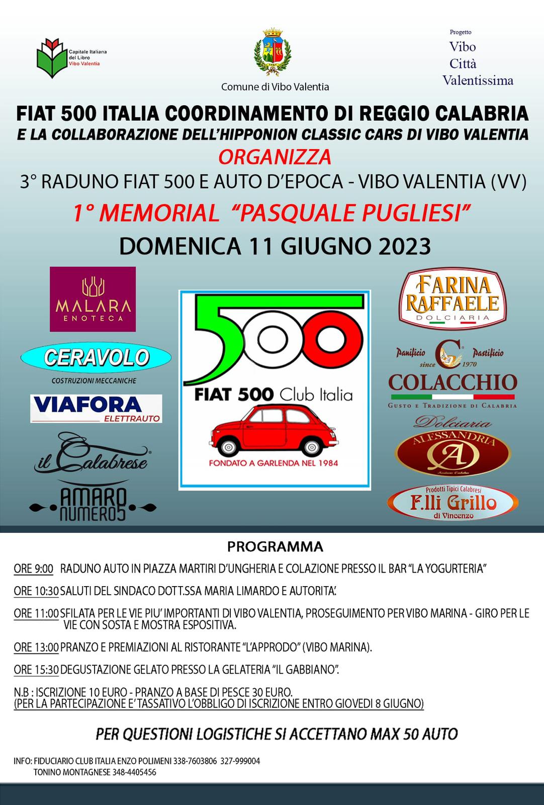 Vibo Valentia, domenica il raduno delle storiche Fiat 500