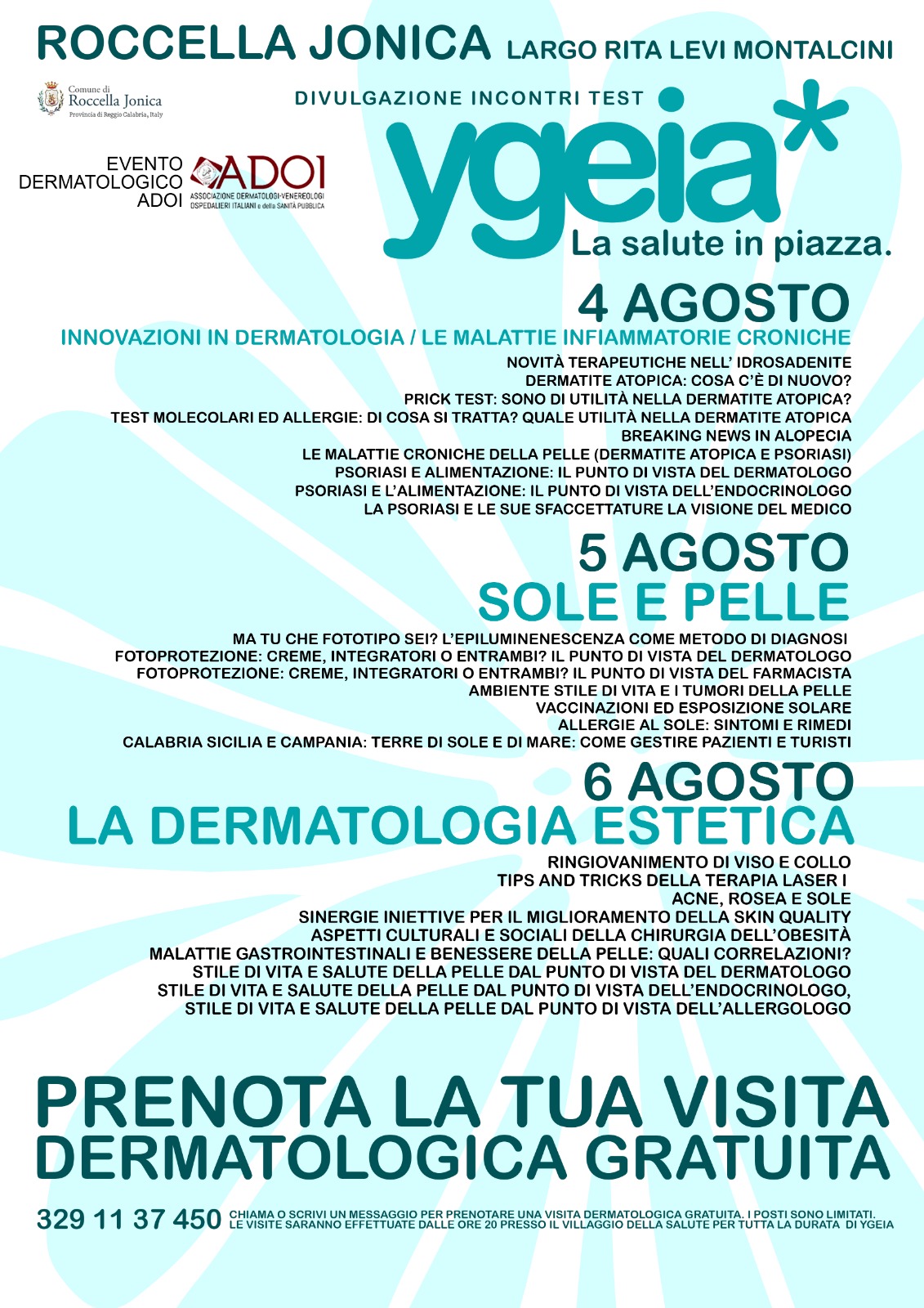 Reggio Calabria – A Roccella Jonica visite gratuite dermatologiche all’evento “Ygeia – La salute in piazza”