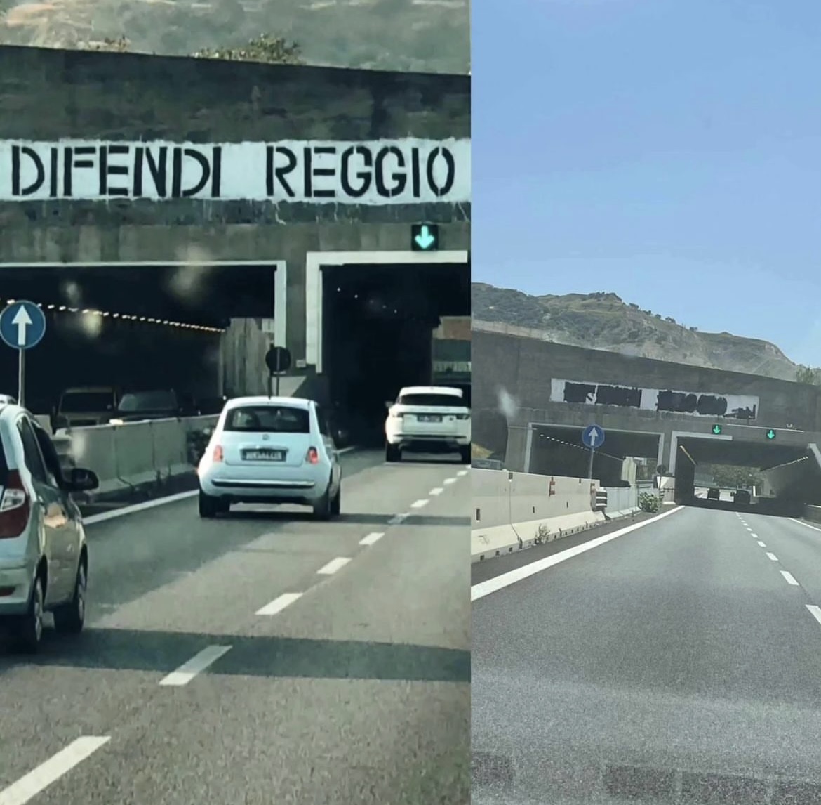 Reggio Calabria – “Difendi Reggio”, oscurata la scritta apparsa sul raccordo autostradale