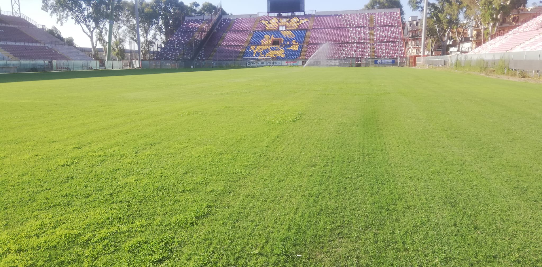 Manutenzione in corso sul manto erboso dello Stadio Granillo: il terreno di gioco sarà pronto per l’avvio del campionato